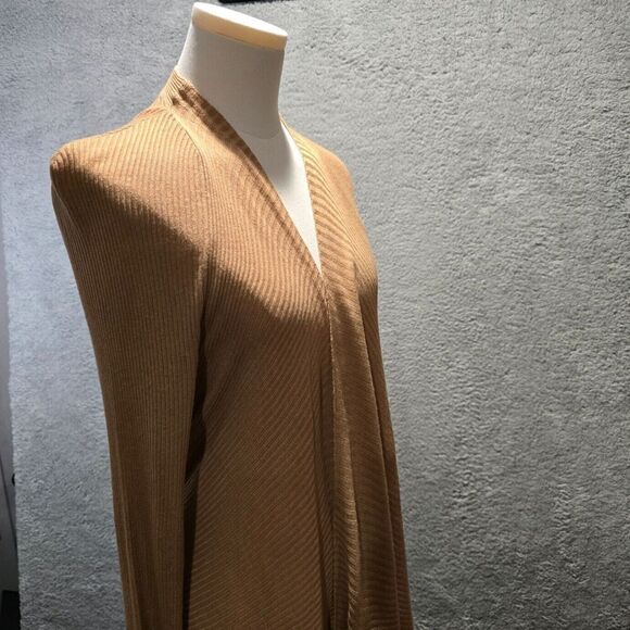 Coldwater Creek Caramel Brown Cardigan Open Front Sweater XL 18 Asymmetrical - Picture 2 of 6